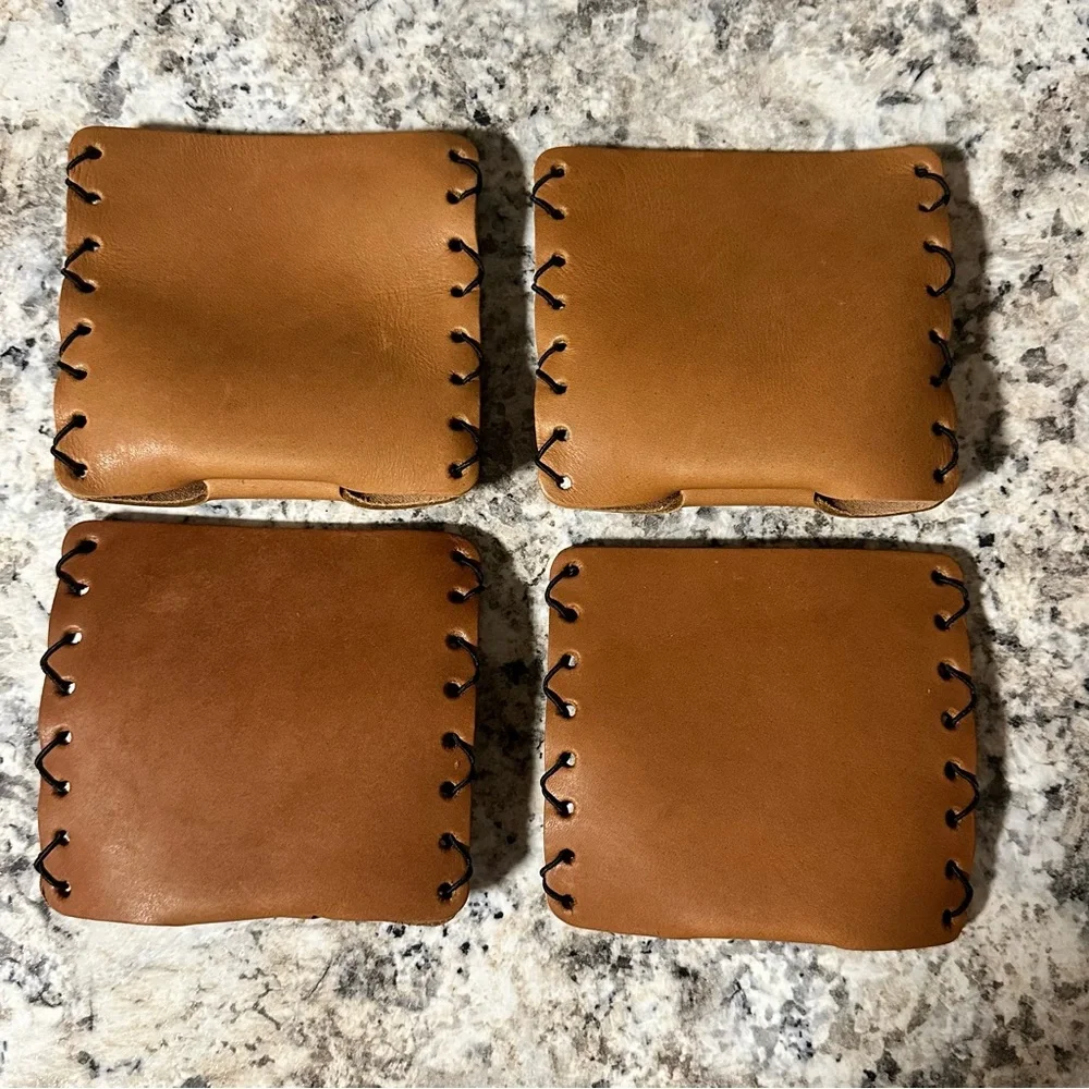 LEATHER CAN HOLDERS lot of 4 Mercedes-Benz Coozie for 12-16 oz cans. NWT - Picture 3 of 7